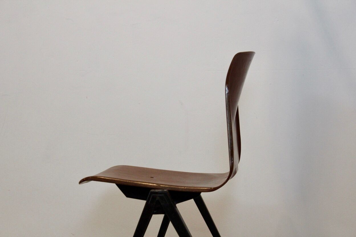 4 Stackable Pagholz Galvanitas s22 industrial dinner chair in light brown, 1960s
