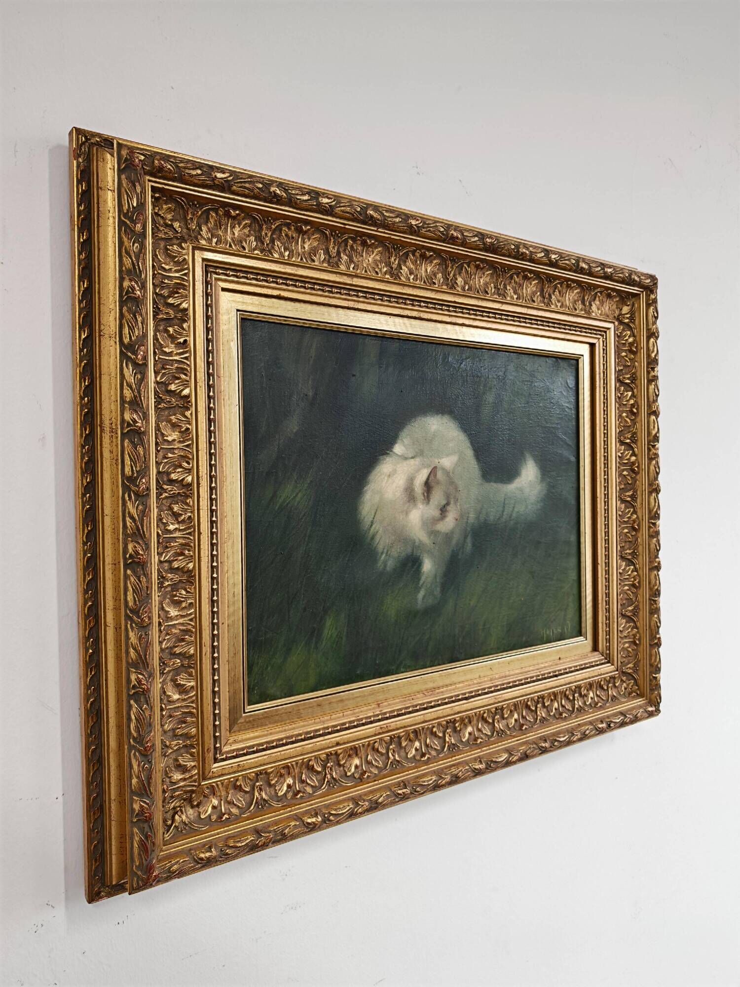 Cat in the garden, oil on canvas by Arthur Heyer, 1910s.