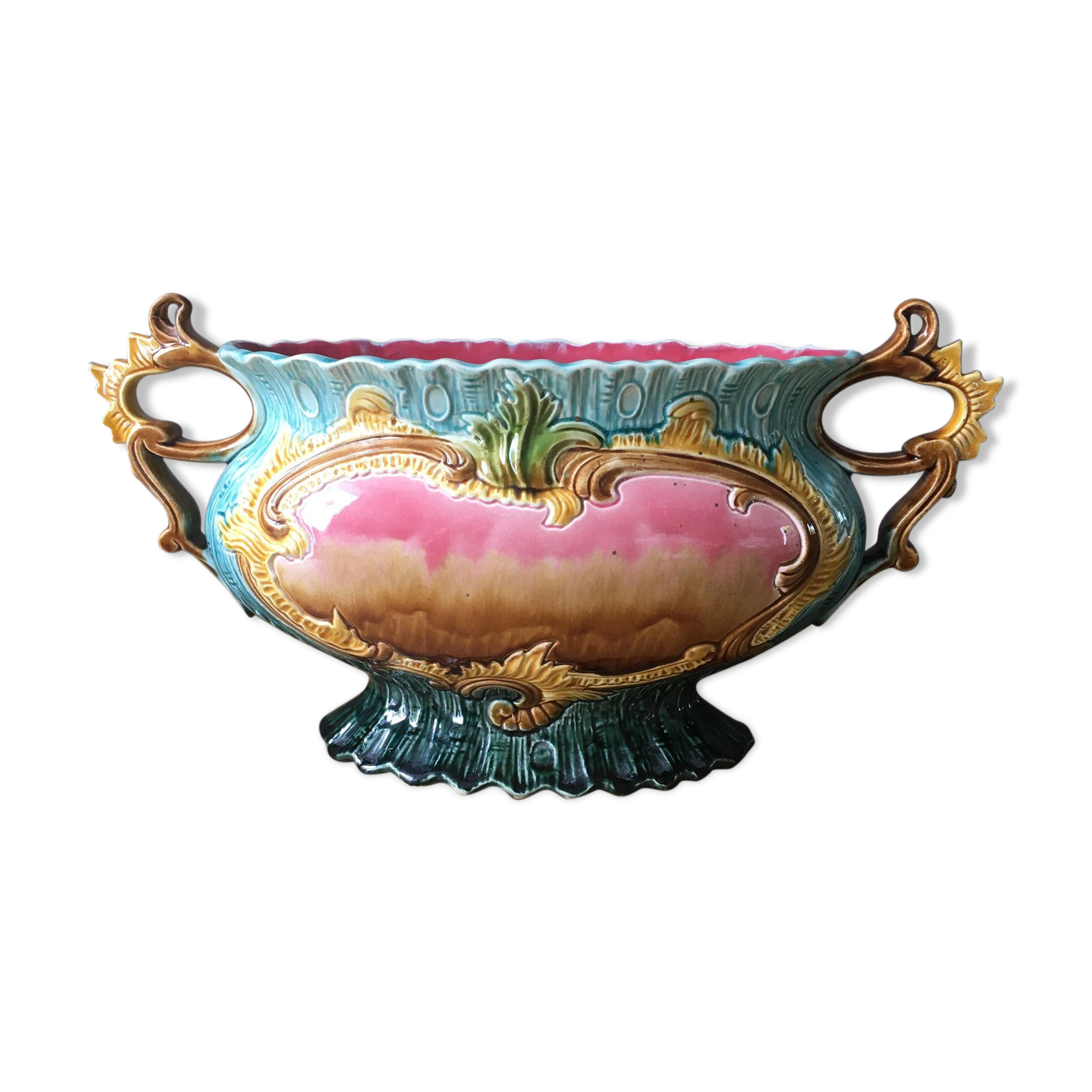 Art Nouveau planter barbotine Majolica 19th