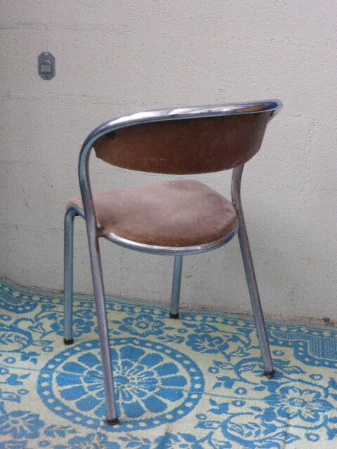 Chair in beige velvet and chrome, curved shape, vintage 1950