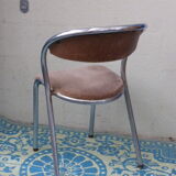 Chair in beige velvet and chrome, curved shape, vintage 1950