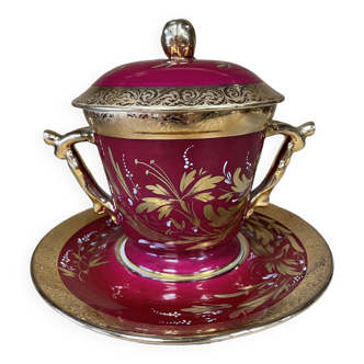 Limoges red and gold shaker cup jam maker.