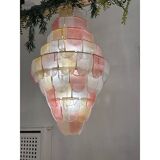 Contemporary Sanded Pink and Amber “Petals” Murano Glass Chandelier Style