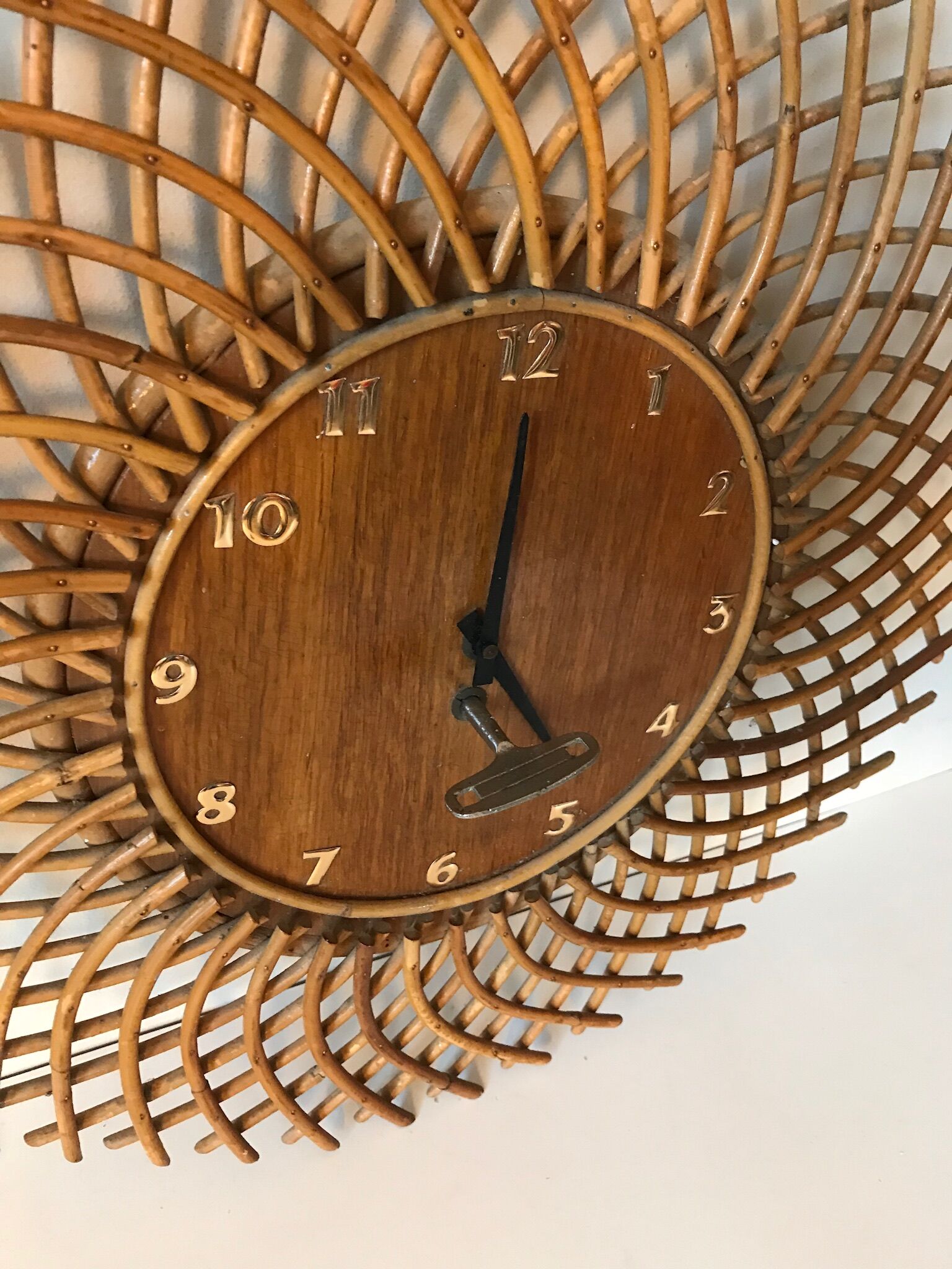 1960s vintage rattan sun clock
