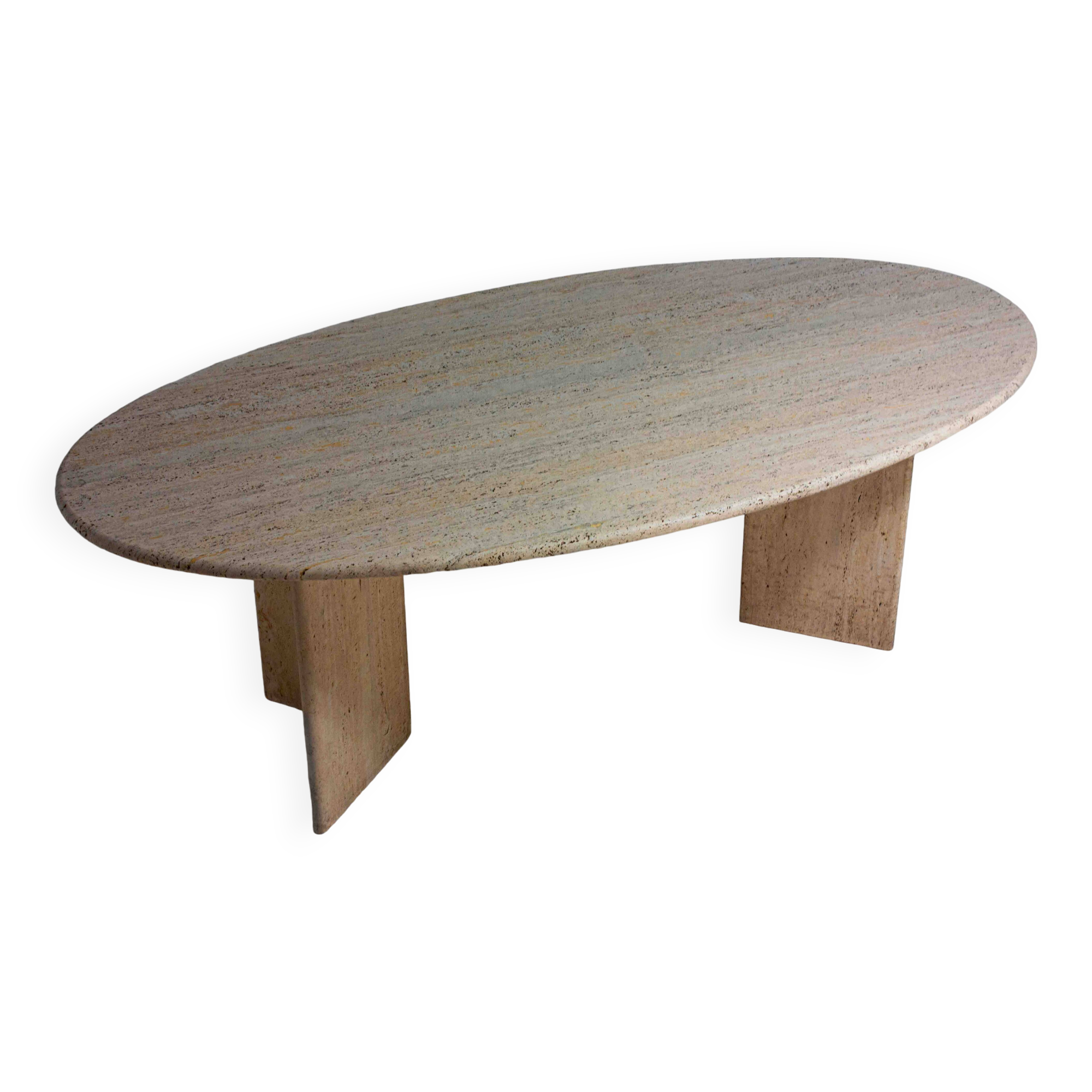 Large oval dining table in natural travertine, Italy 1970s