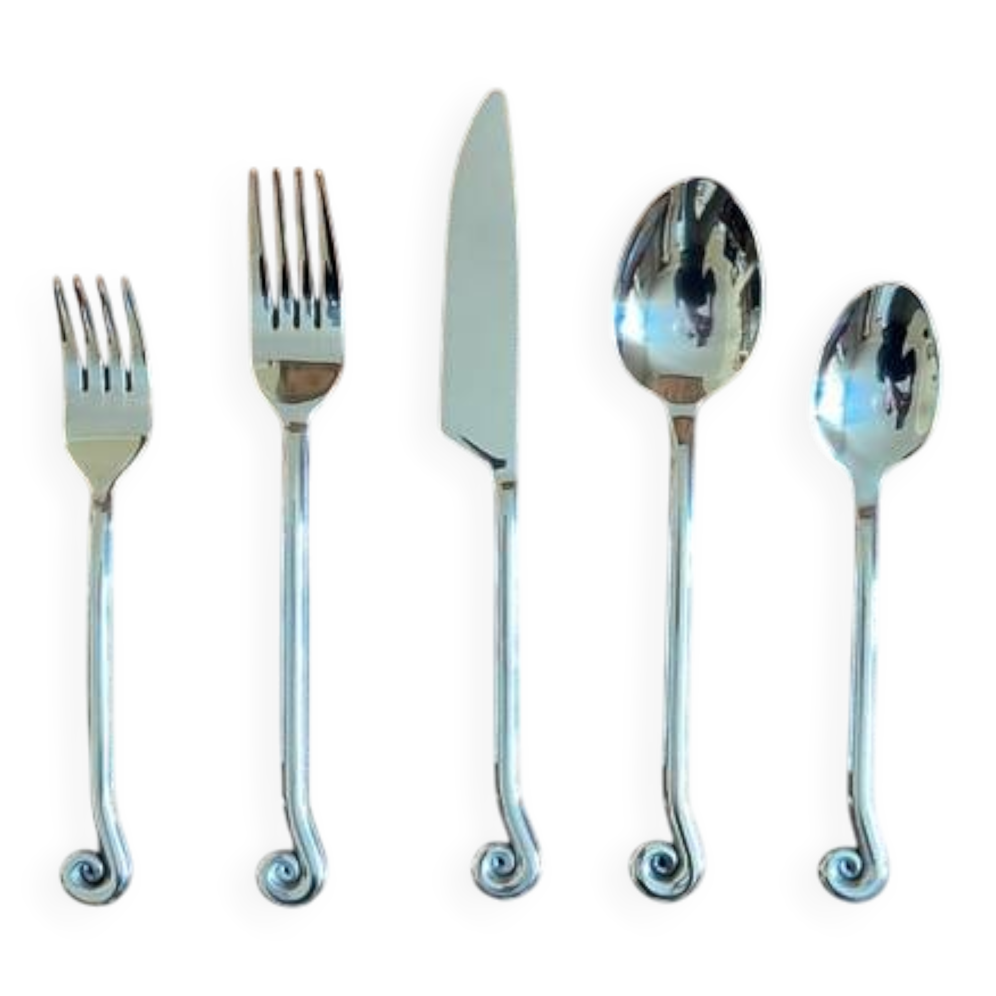 5 stainless steel cutlery sets with spiral handles