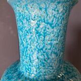 Vase en céramique Asiatides fond bleu 1960
