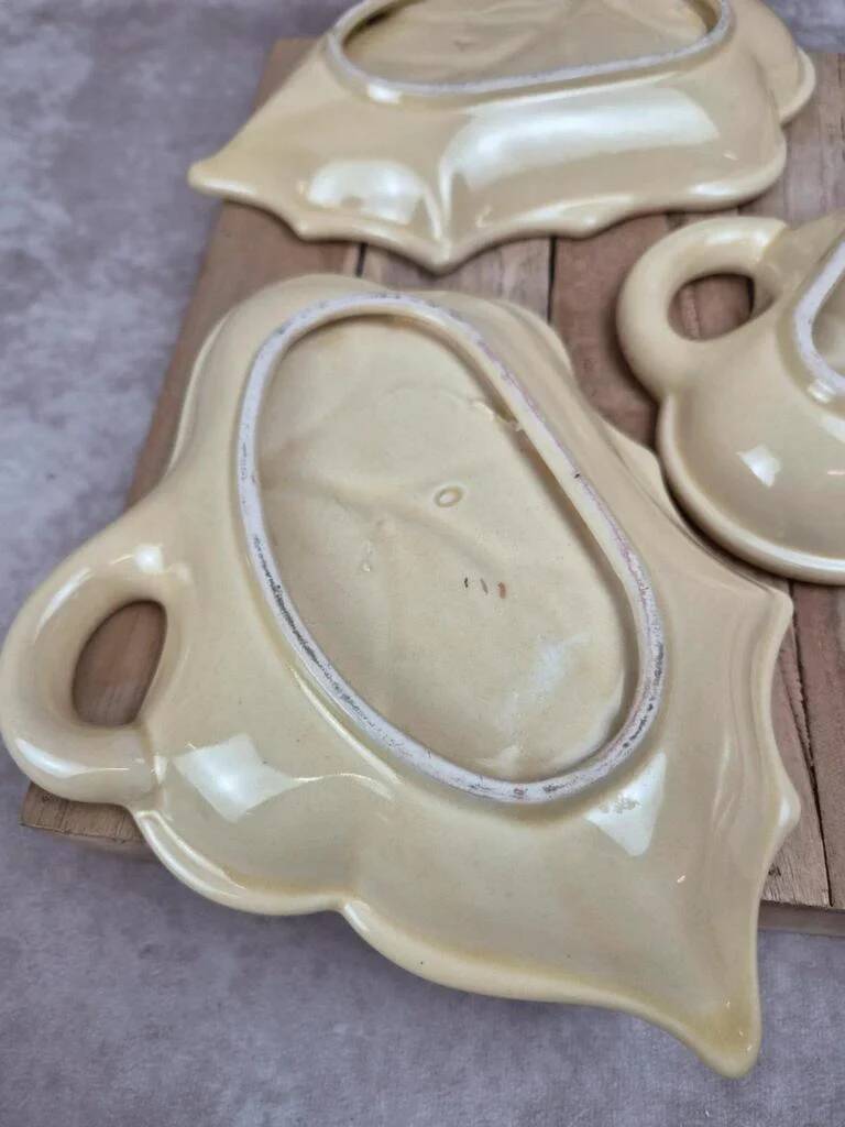 Vintage aperitif service 5 leaf bowls – Poët Laval art ceramics – gilding