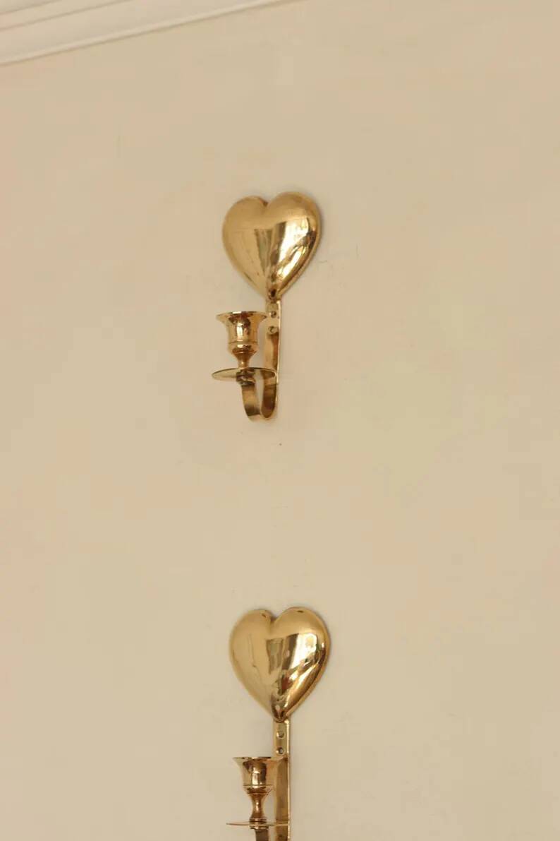 Vintage Brass Heart Shaped Wall Sconces