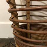 Umbrella holder with 2 handles in curved rattan and wood, circa 1960