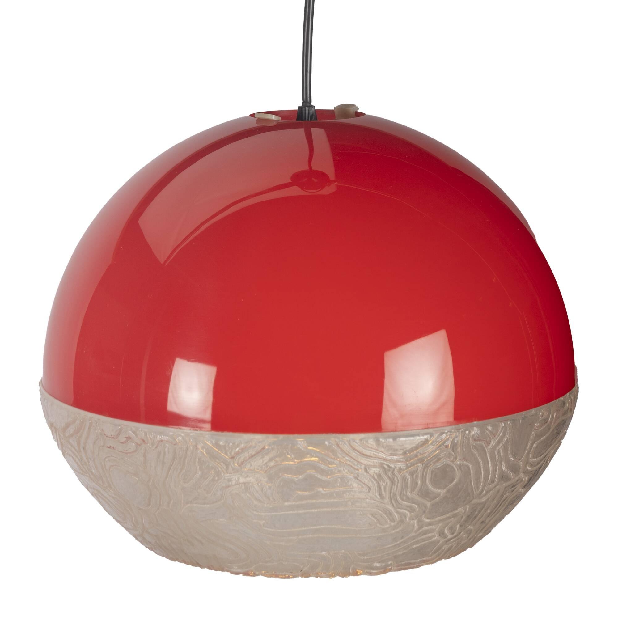 Red plastic ball space age pendant lamp