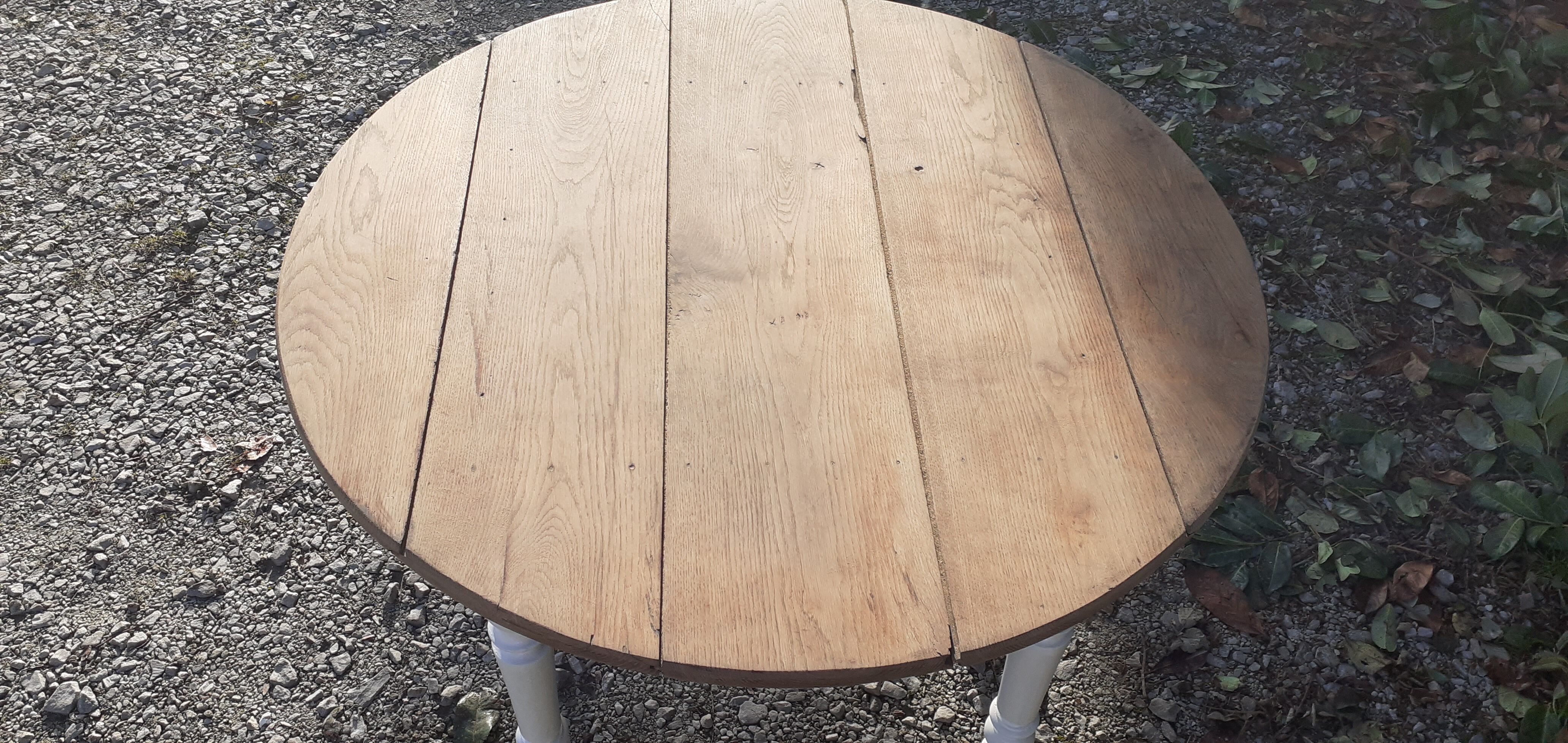 Louis Philippe style table felling solid oak wood brut white