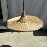 Small suspension, rattan luminaire in hat shape D:60cm