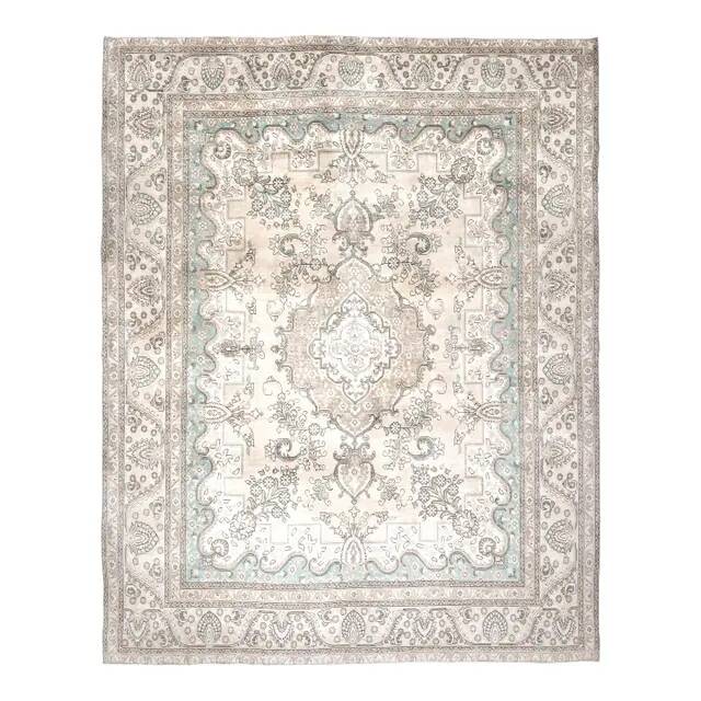 Tapis d'aire vintage persan fait main en laine et coton beige des années 1970 285x362
