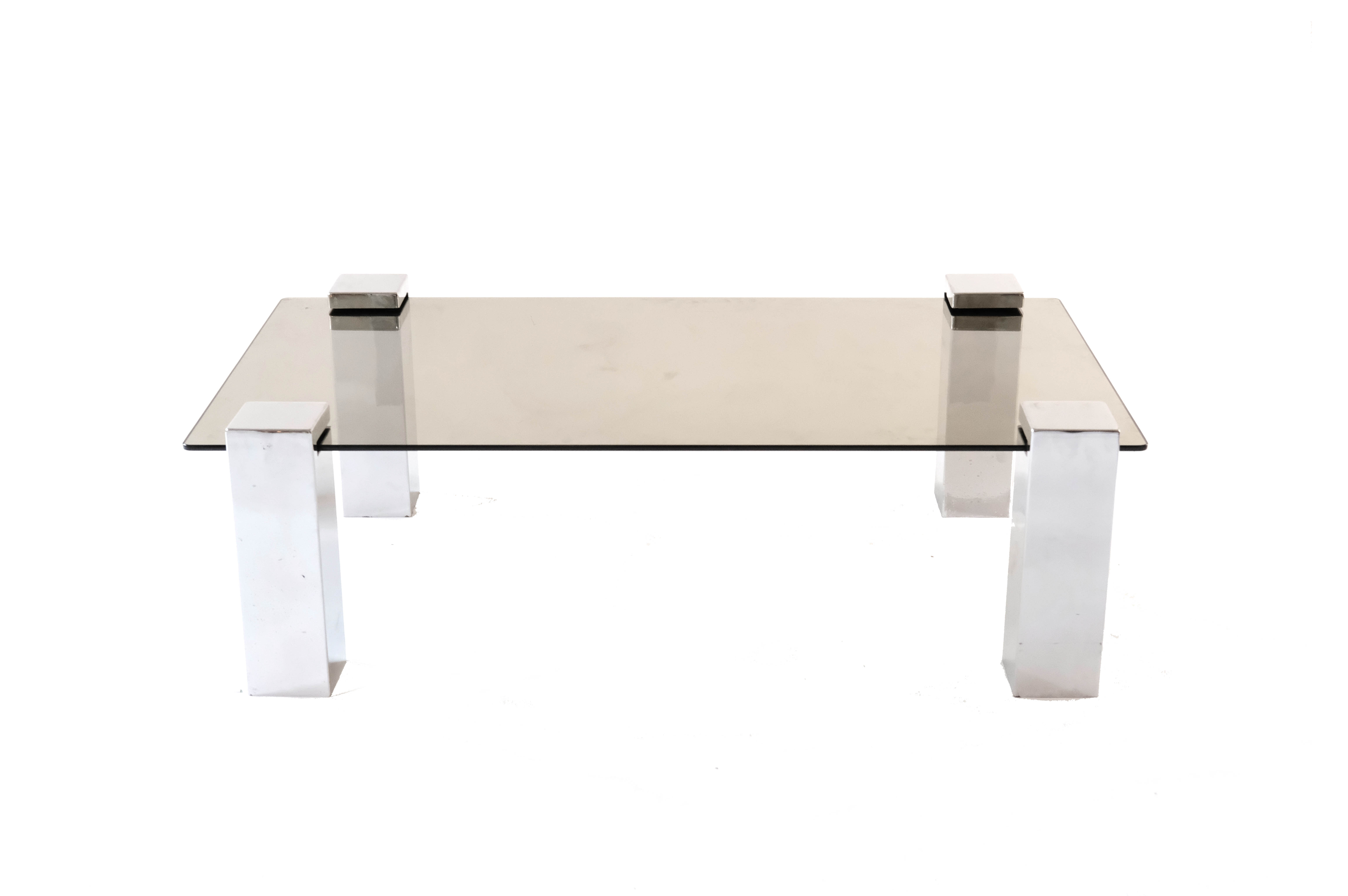 Mid-century coffe table withe opaline glass & chromed legs, italy 1970's