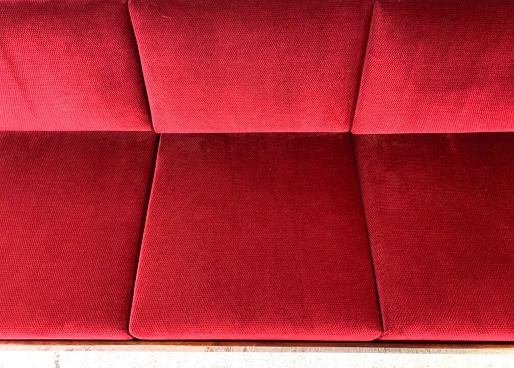 Daybed in beech and red fabric by jitona, vintage czech 1970s