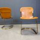 Vintage brass and cognac leather dining chairs by Willy Rizzo for Cidue set of 4