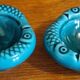 Set of 2 vintage green ceramic egg cups