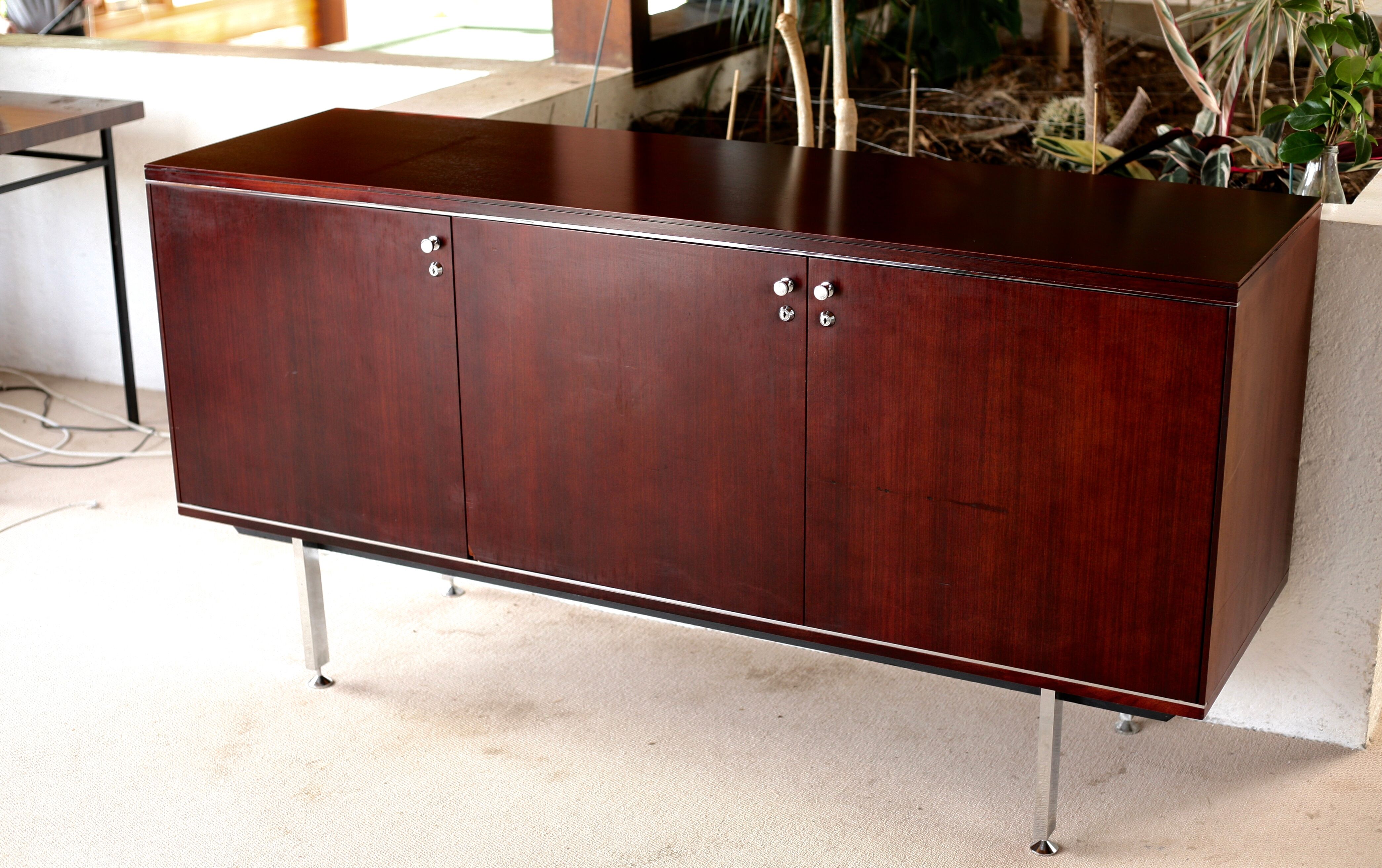 Sideboard solid wood and steel, France, cira 1970, Negroni edition