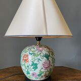 Lamp china mid XXe floral decoration on wood support