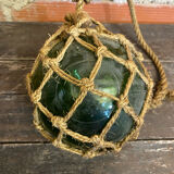 Old Fishing Floater Marine Glass + Vintage Net Rope #D6