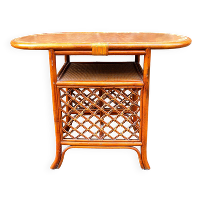 Meuble bar en rotin vintage année 70