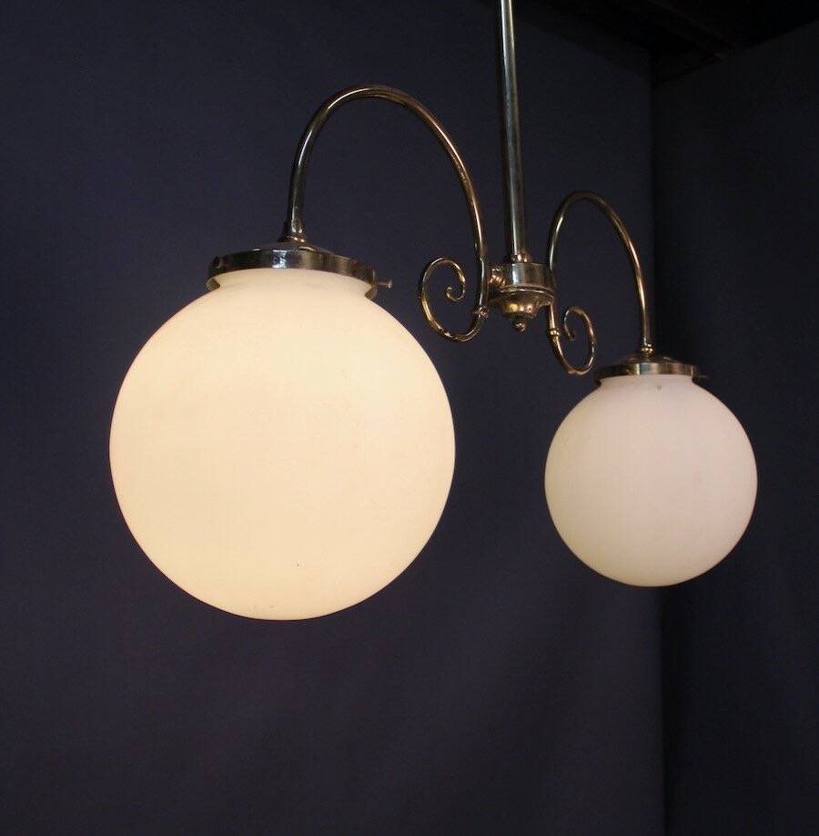 Brasserie chandelier with two white opalines