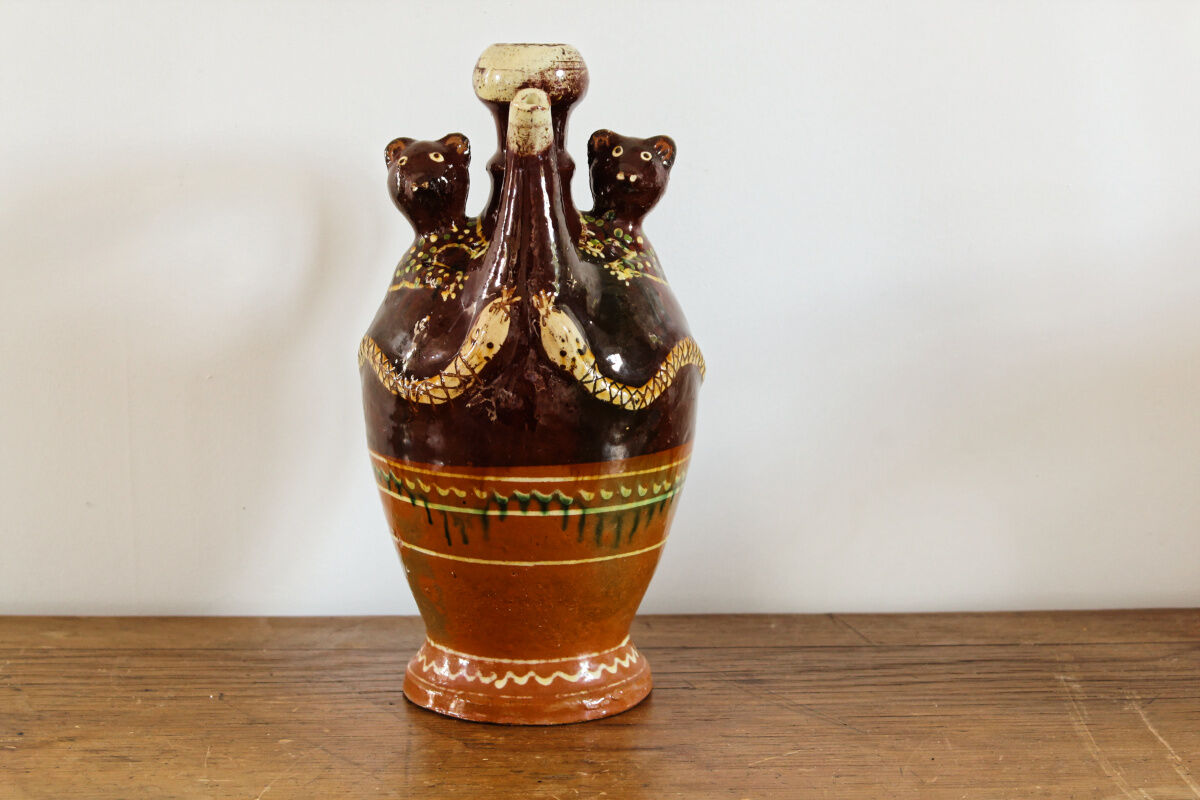 Zoomorphic gargoulette in glazed terracotta