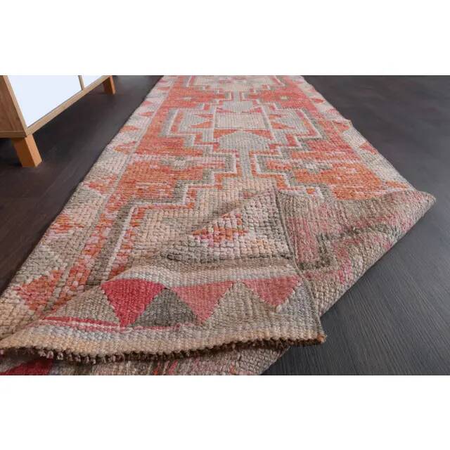 1970s Vintage Turkish Hand-Knotted Wool Cotton Red Runner Rug 90x307
