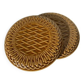 Set of 2 gien earthenware slush trivets - val d'or creation, imitation mustard yellow