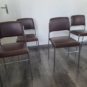 Set of 4 brown leatherette armchair chairs from the 1970s