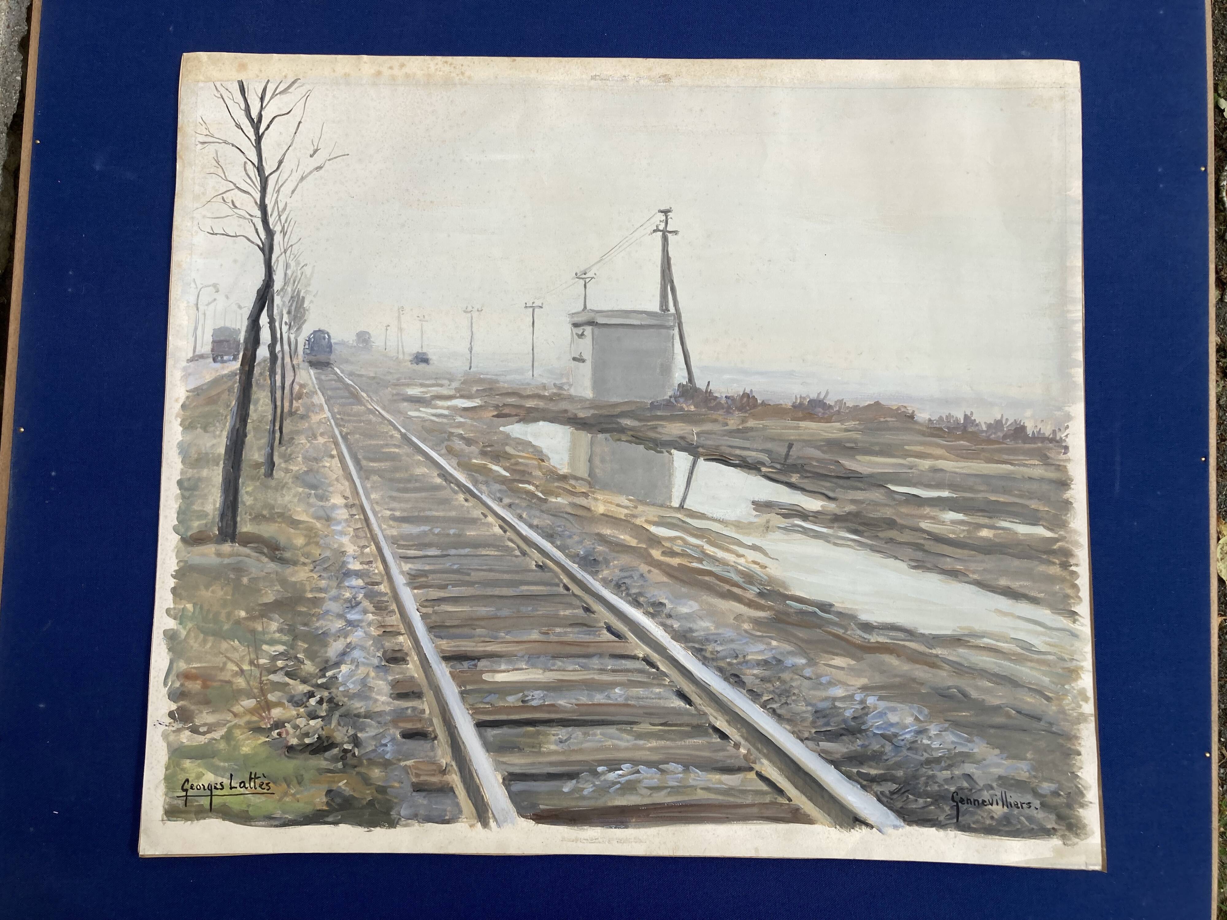 Georges lattès (1907-1989), gennevilliers station, watercolor and gouache