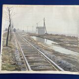 Georges lattès (1907-1989), gennevilliers station, watercolor and gouache