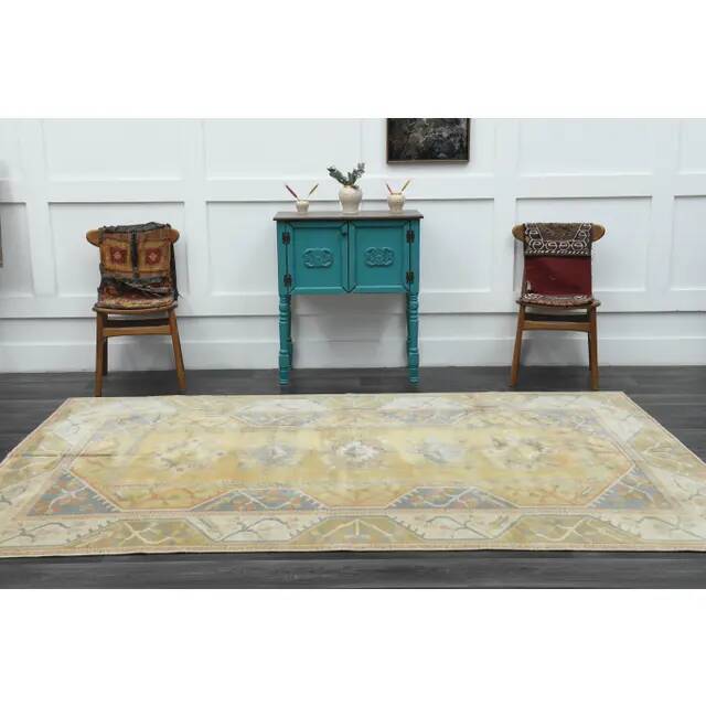 1970s Vintage Turkish Oushak Handmade Wool Cotton Orange Area Rug 198X287