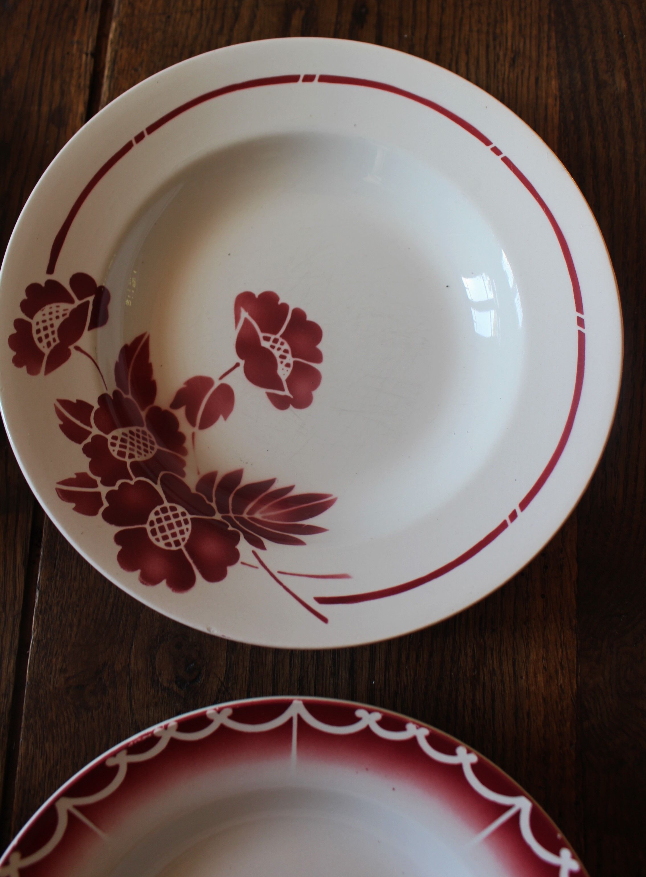 Lot 4 hollow plates mismatched art deco Badonviller Digoin