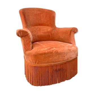 Fauteuil crapaud en velours orange