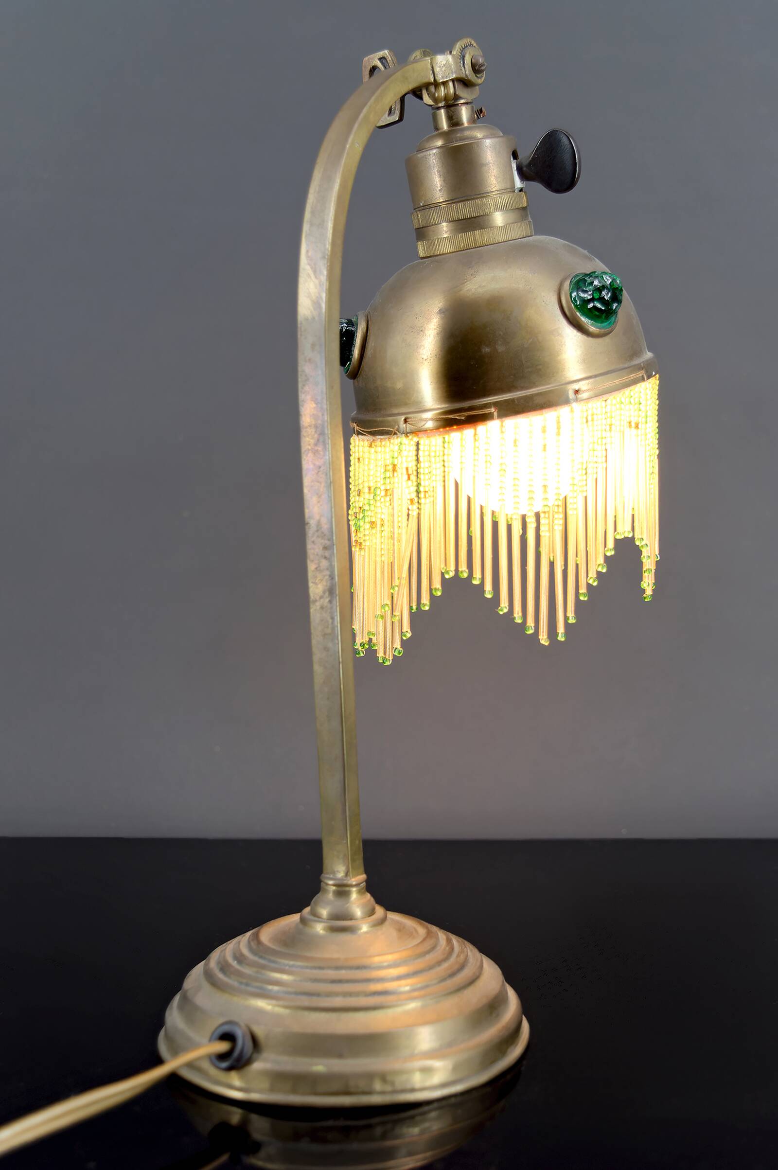 Art Nouveau Brass and Glass Cabochon Table Lamp, Circa 1910