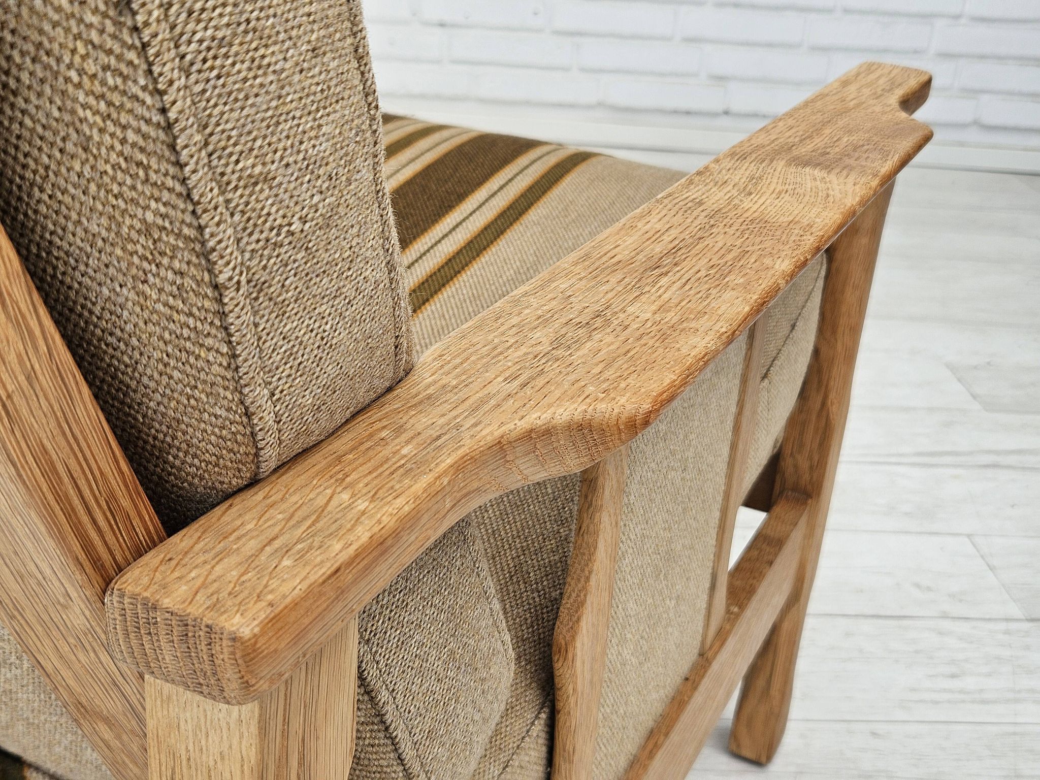 1970s, Danish 3 seater sofa, original very good condition, wool, oak.