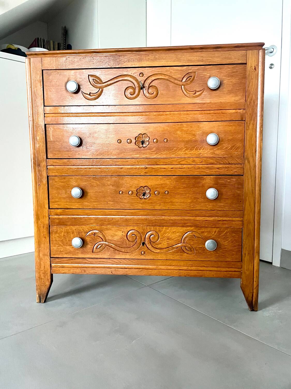 Vintage oak chest of drawers with 4 drawers, 1950s