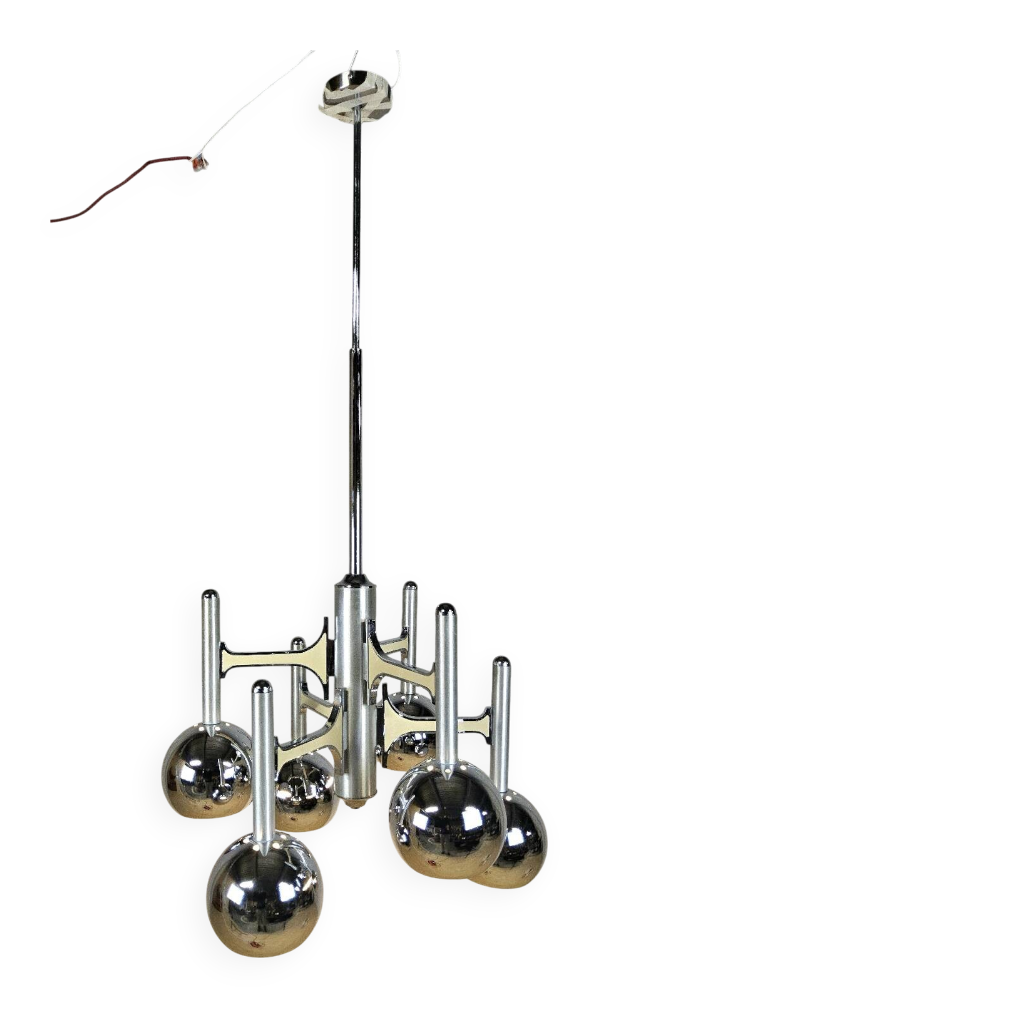 Italian design chrome vintage Space Age Gaetano Sciolari pendant lamp
