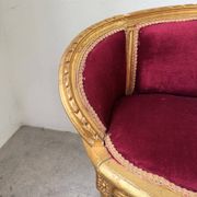 Louis XVI gilt wood and red velvet armchair