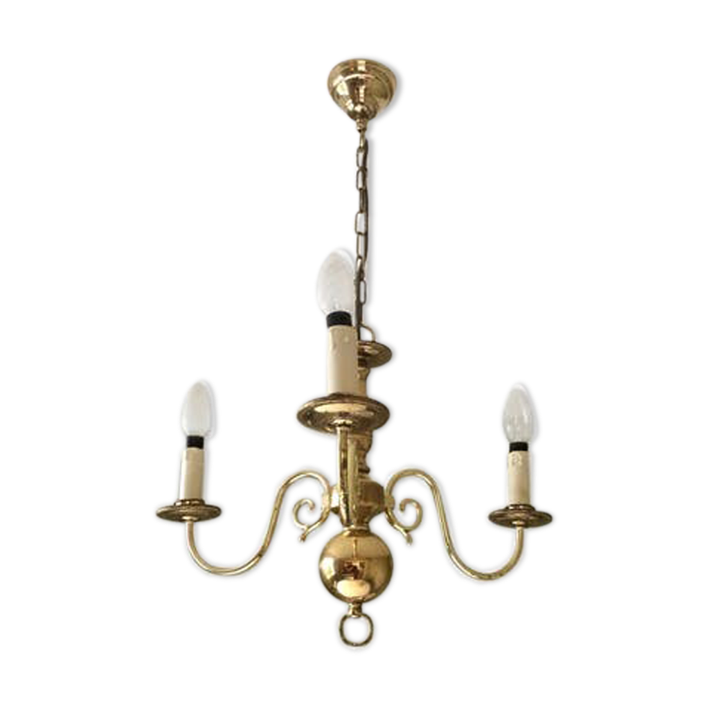Lustre 3 Branches Années 70 En Aluminium Brossé - Diamètre 30cm, Hauteur 44cm, Style Rétro Design - Occasion