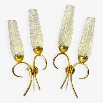 Maison Arlus pair of glass and brass wall lights, France 1950