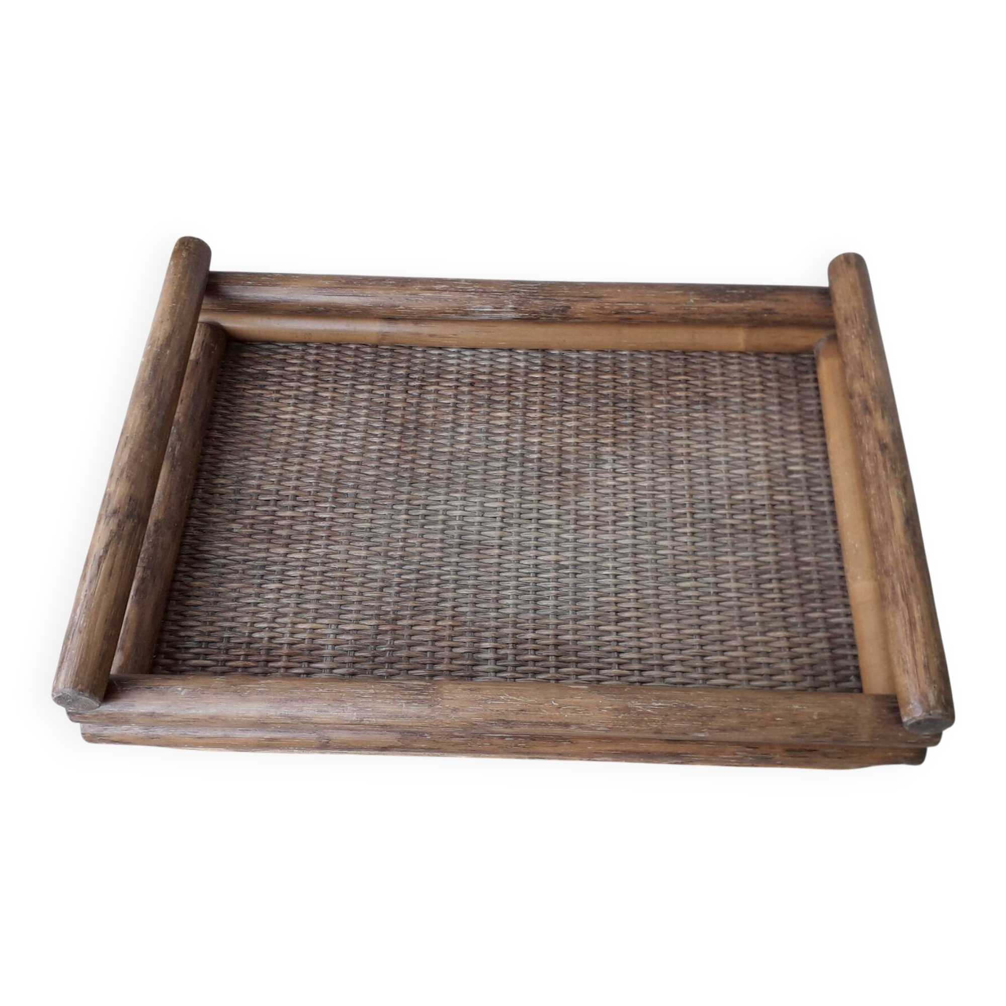 Wood and rattan tray