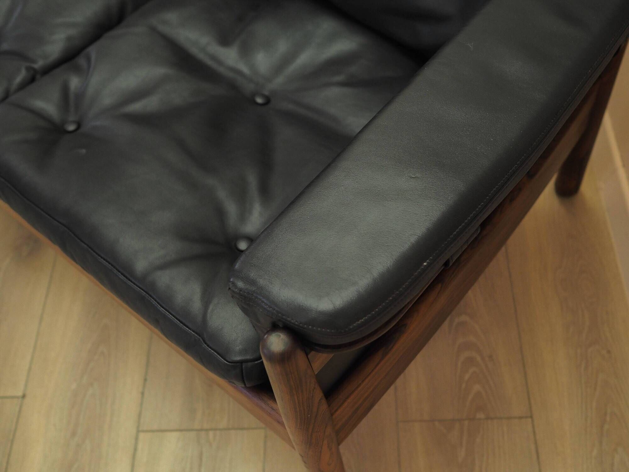 Rosewood sofa Gunnar Myrstrand for Källemo, black leather, 1960s