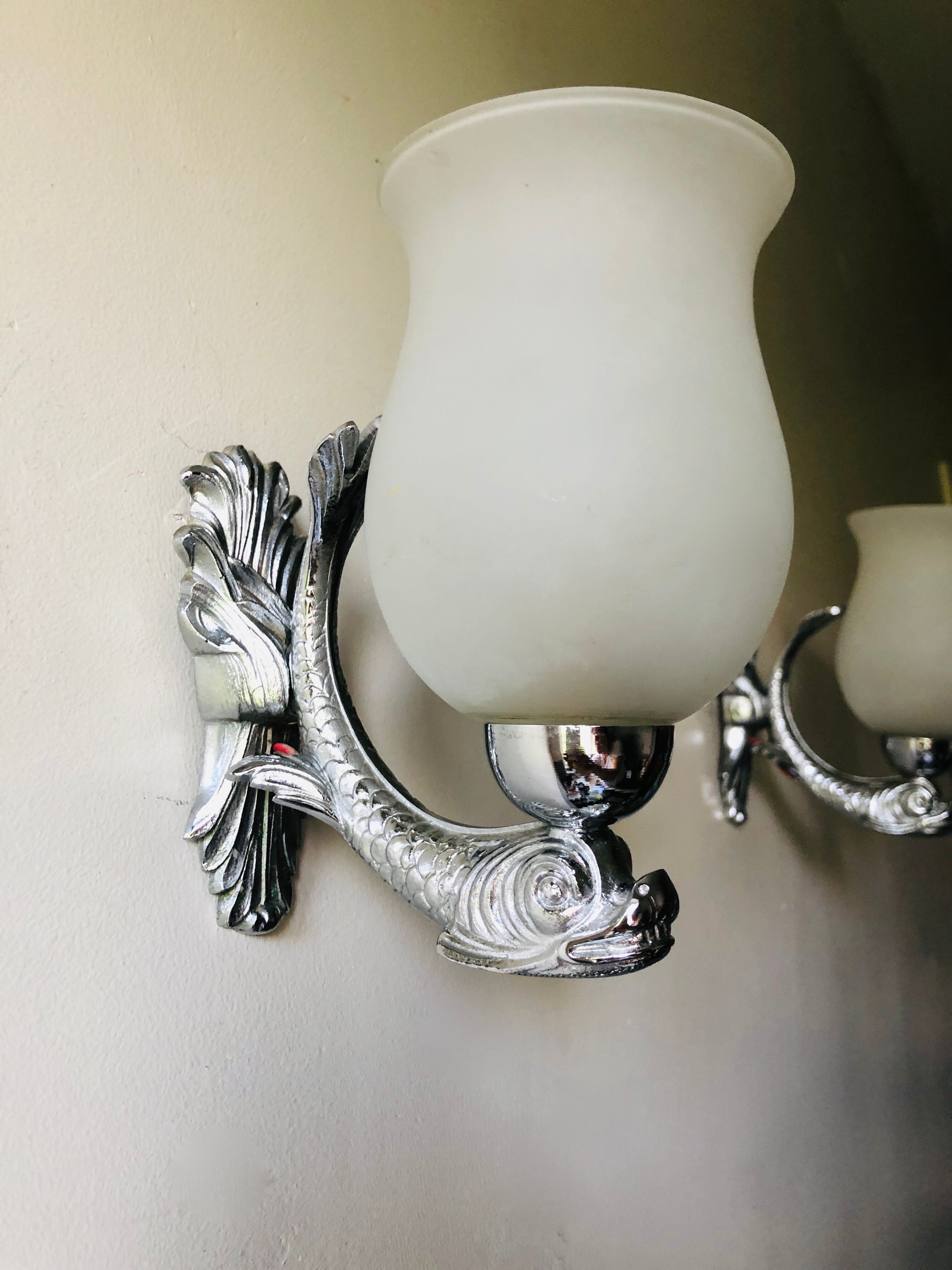 Pair of dolphin wall lamps 1950