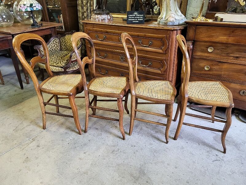 Series of 4 louis philippe walnut chairs with canning