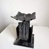 Vintage Brutalist Heavy Sculpture Wrought Iron Candle Holder