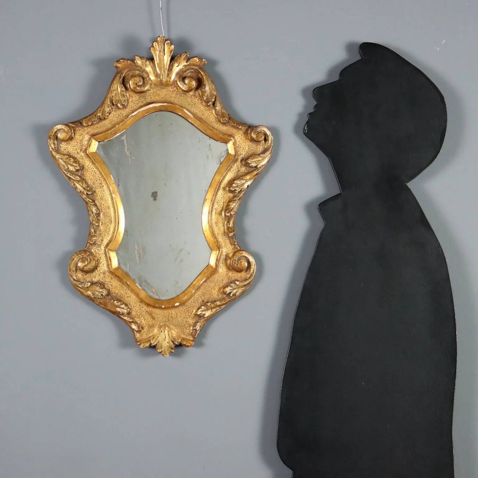 Antique carved and gilded wooden mirror, Italy, 19th century