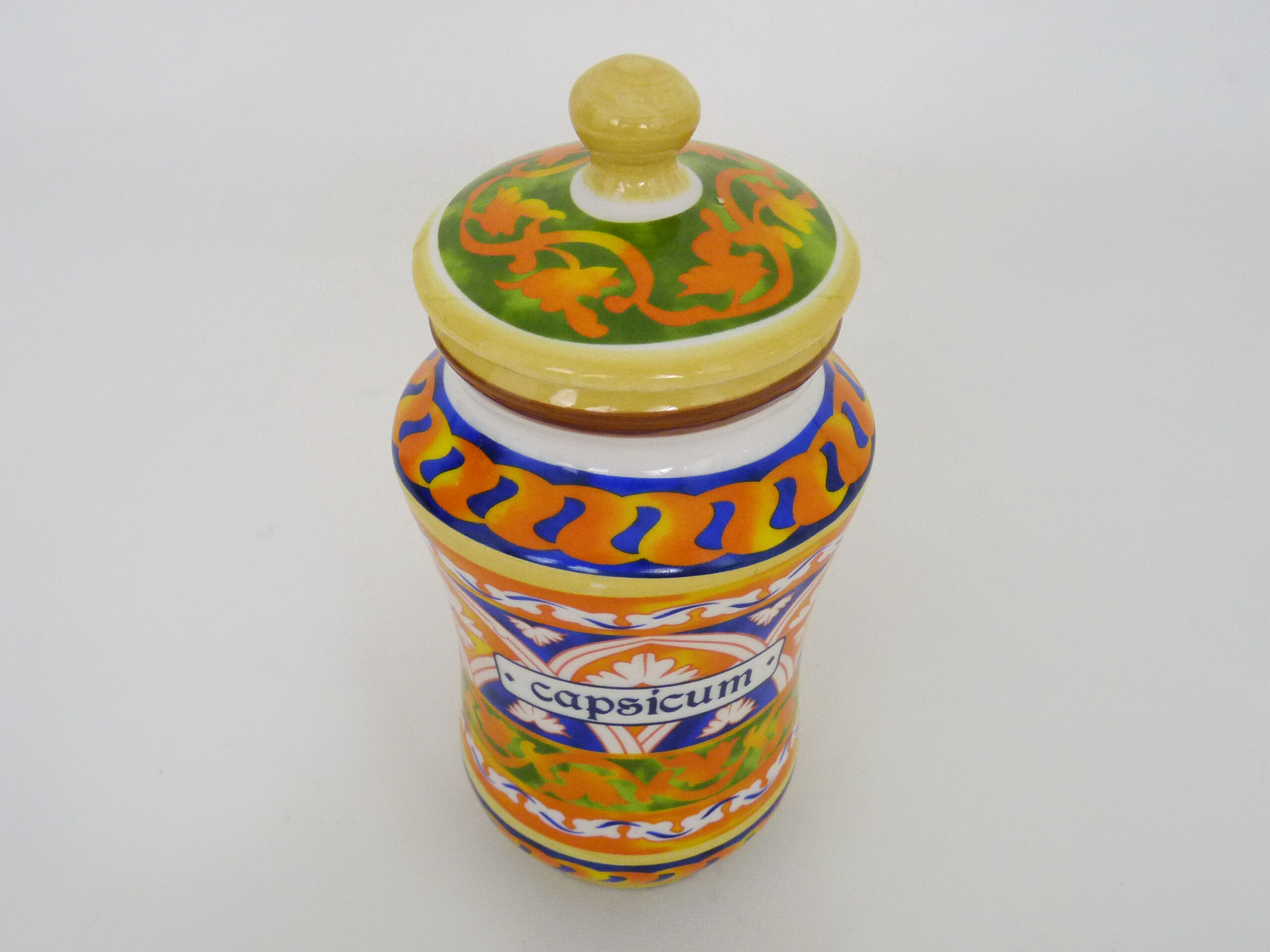 Old apothecary pot, Capsicum ceramic medicine jar. Year 70 80